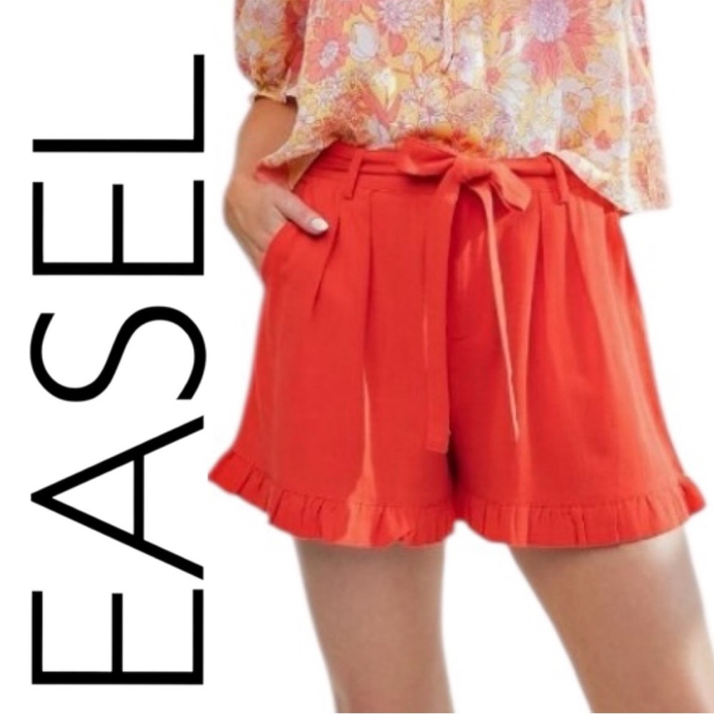Easel NWT Women's Ruffle Hem Tie-Waist Shorts Exotic Orange Size S